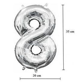   Számos lufi 14" (35cm) fólia szám, számjegy 8 levegővel tölthető, ezüst, 3309001