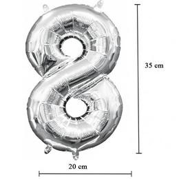 Számos lufi 16" (40cm) fólia szám, számjegy 8 levegővel tölthető, ezüst, 3309001