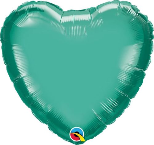 Egyszínű szív fólia lufi 18" 45cm Chrome Green, zöld szív, 