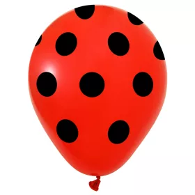   BALONEVI lufi, 12" 30cm, 50db/cs, Pöttyös, Piros, Fekete pöttyös