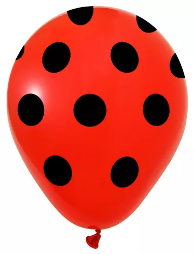 BALONEVI lufi, 12" 30cm, 50db/cs, Pöttyös, Piros, Fekete pöttyös