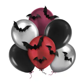 Halloween latex lufi 11" 28cm, 6db + 8db denevér dekor