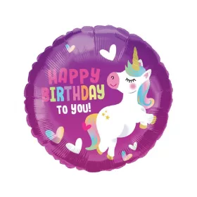 Szülinapi lufi 18" 45cm Happy Birthday, Unikornis
