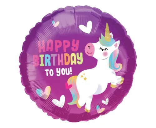 Szülinapi lufi 18" 45cm Happy Birthday, Unikornis