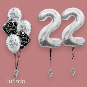   Luficsokor és óriás számok, választható számjegyekkel, héliummal töltve - Ezüst, elegáns