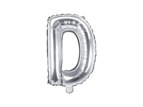 Betű lufi 16" 40cm ezüst fólia betű, D betű, levegővel tölthető