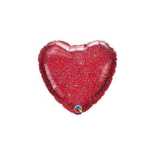 Glitteres szív fólia lufi 18" 45cm piros szív, 88954, héliummal töltve