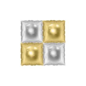   Háttér dekorációs levegős lufi, 35x35cm, 4db, Arany-Ezüst