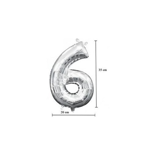Számos lufi 16" (40cm) fólia szám, számjegy 6 levegővel tölthető, ezüst, 3308601