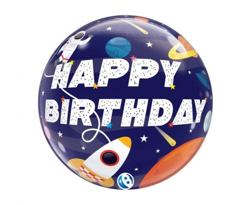 Szülinapi Bubbles lufi 22" 56cm űrhajós,  Happy Birthday