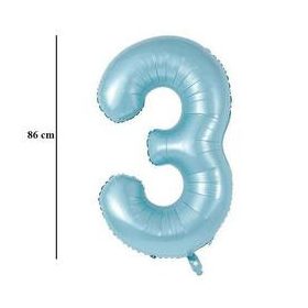 Számos lufi 34" 86cm óriás Világoskék szám 3-as