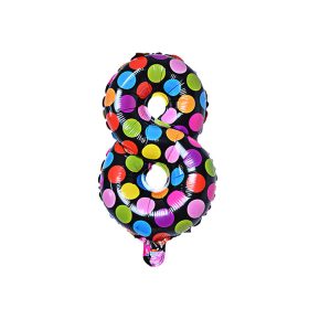   Számos lufi 14" (35cm) fólia szám, számjegy 8-as, csak levegővel tölthető, Fekete alapon-színes pöttyös