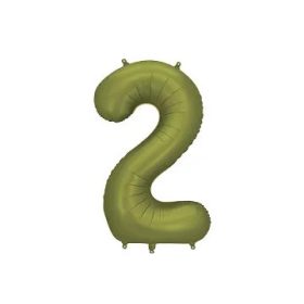   Számos lufi 34" 86cm óriás olivazöld szám, számjegy 2-es