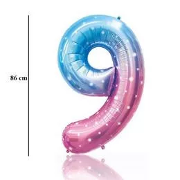 Számos lufi 34" 86cm óriás Starry Sky szám, számjegy 9-es