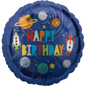 Szülinapi lufi 18" 45cm, Happy Birthday, űrhajós