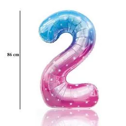 Számos lufi 34" 86cm óriás Starry Sky szám, számjegy 2-es
