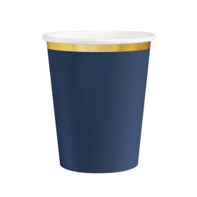 Papírpohár 2,2 dl 6db Sötétkék, Arany széllel