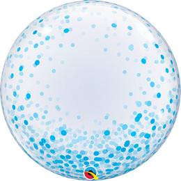 Deco Bubble lufi 24" 61cm krisztálytiszta, átlátszó, kék konfetti mintával, Héliummal töltve, 57789
