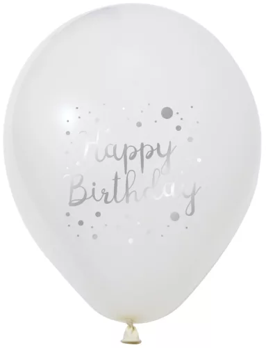 BALONEVI lufi, 12" 30cm, 50db/cs, Happy Birthday, Fehér