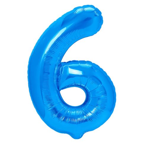 Számos lufi 14" (35cm) fólia szám, számjegy 6 levegővel tölthető, kék