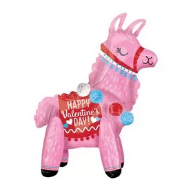   Nagy fólia lufi 22" 56cm "Happy Valentines Day " , láma, csak levegővel tölthető