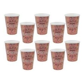   Papírpohár 2,7dl 10db Happy Birthday, elegáns, Pink-Rosegold 7214