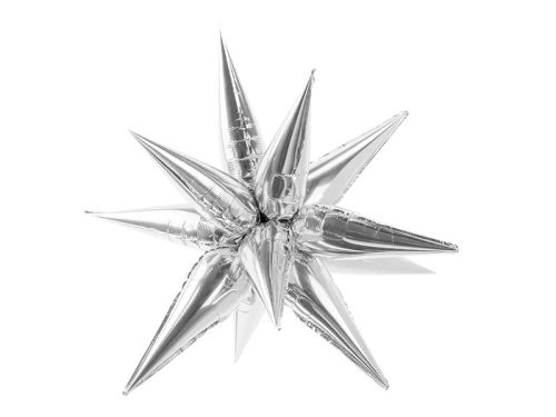 Egyszínű óriás csillag fólia lufi 3D 37" 95cm ezüst csillag, levegővel tölthető