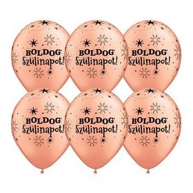   Szülinapi latex lufi 11" 28cm 6db Boldog szülinapot!, Rosegold, Rose gold, q24145rp