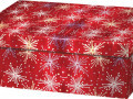 Karácsonyi díszdoboz, piros mintás, T3, 24x16x9 cm