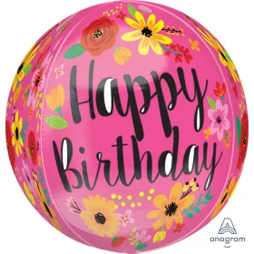 Fólia gömb lufi 16" 40cm Orbz, Happy Birthday