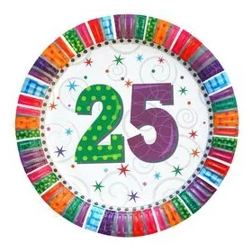 Papírtányér 25-ös felirat, 23cm 6db, Radiant, 39840