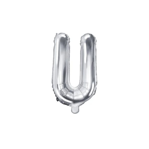 Betű lufi 16" 40cm ezüst fólia betű, U betű, levegővel tölthető