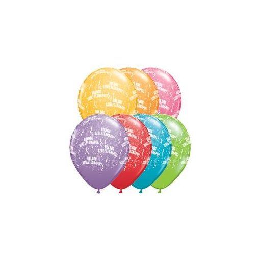 Szülinapi latex lufi 11" 28cm 6db Boldog születésnapot!, festive színek, 48008ferp