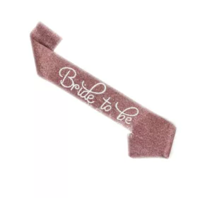   Vállszalag lánybúcsúra, glitteres, Bride To Be, Rosegold, 160cm