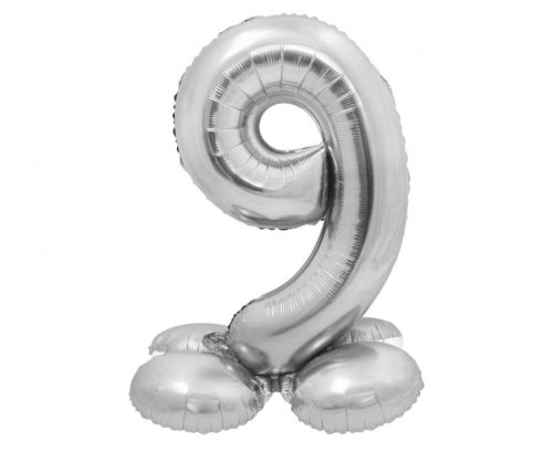 Talpas számos lufi 28" (72cm) fólia szám, számjegy, 9 levegővel tölthető, ezüst
