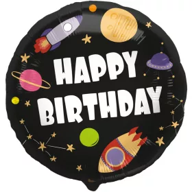 Szülinapi lufi 18" 45cm Happy Birthday, Űrhajós
