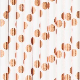 Szívószál papír, Rosegold pöttyös 10db