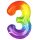 Számos lufi 34" 86cm óriás Rainbow, szivárvány, fólia szám, számjegy 3-as