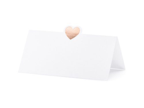Esküvői ültetőkártya, rosegold szív mintával, 10db