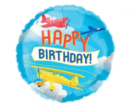 Szülinapi lufi 18" 45cm Happy Birthday Repülők