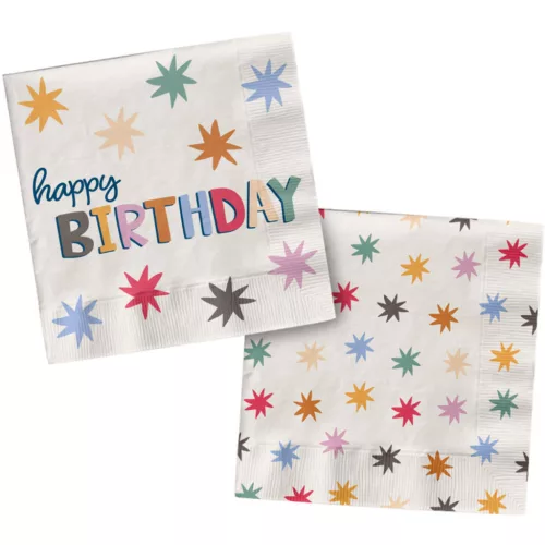 Szalvéta 33x33cm, Happy Birthday, Starburst, 20db