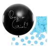 3 feet 91cm latex fekete léggömb babaváróra, Boy or Girl, kék konfettivel