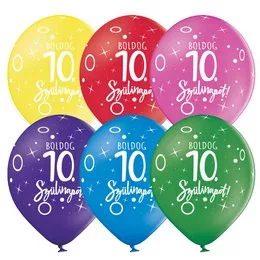 Szám, Számos lufi 11" 28cm 6db 10-es lufi Boldog 10. szülinapot!