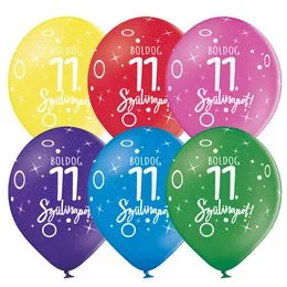 Szám, Számos lufi 11" 28cm 6db 11-es lufi Boldog 11. szülinapot!