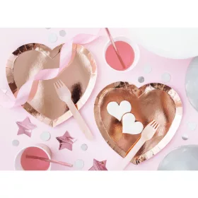 Papírtányér 23cm 6db Rosegold szív