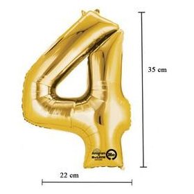   Számos lufi 14" (35cm) fólia szám, számjegy 4 levegővel tölthető, arany