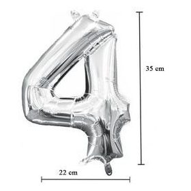   Számos lufi 14" (35cm) fólia szám, számjegy 4 levegővel tölthető, ezüst