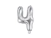 Számos lufi 14" (35cm) fólia szám, számjegy 4 csak levegővel tölthető, Ezüst
