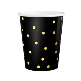 Papírpohár 2,2 dl 6db Fekete, Arany pöttyös, konfettis