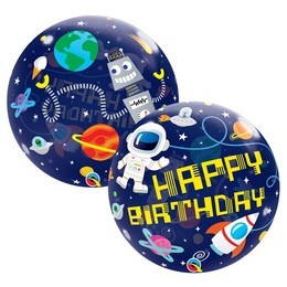 Szülinapi Bubbles lufi 22" 56cm űrhajós,   Happy Birthday